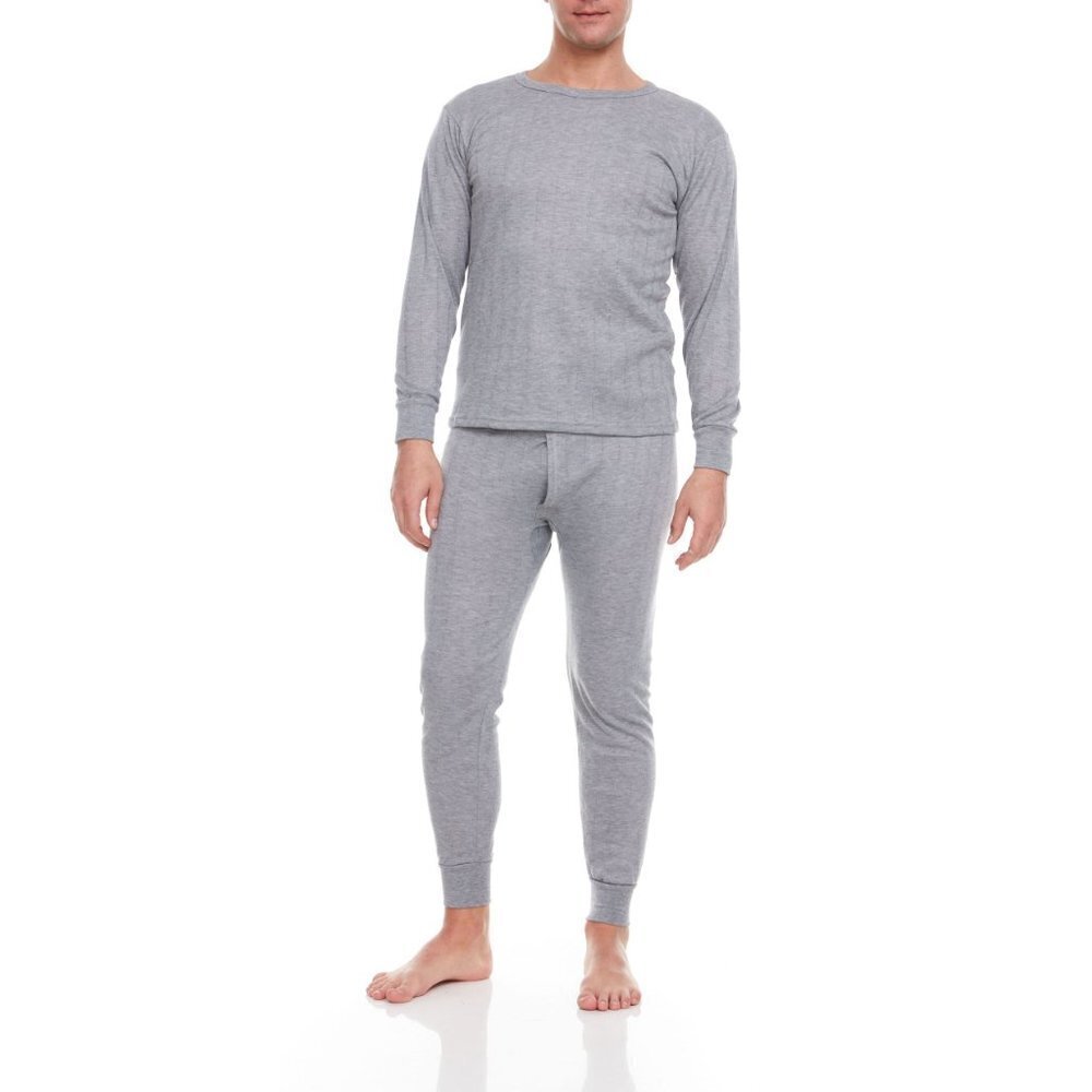 Thermal Underwear Men Light Gray Cotton Fleece Lined Long Johns Winter Baselayer